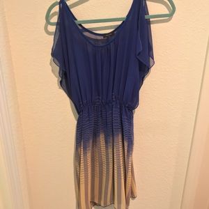 Blue and yellow cold shoulder dress